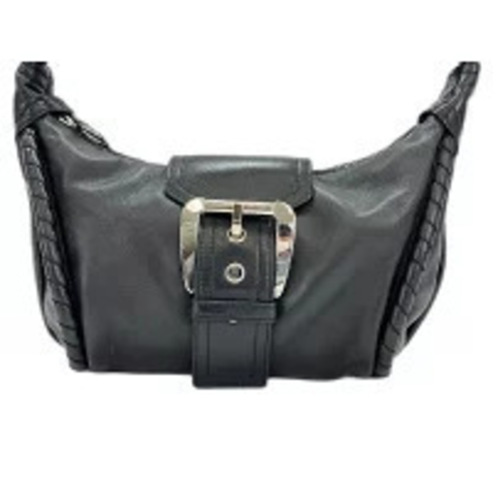 Celine hobo shoulder bag prominent front buckle braided side strap black